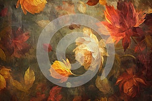 Vintage painting of autumn leaves composition