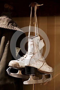 Vintage pair of white ice skates