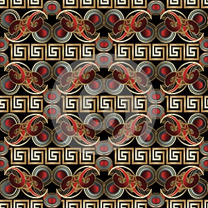 Vintage paisley seamless pattern. Bright black red gold floral
