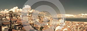 Vintage panoramic image of central Lisbon, Portugal