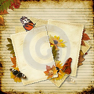 Vintage paper background with flowers and space fo