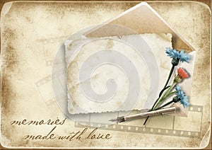 Vintage paper background with old card and cornflo