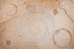 Vintage paper with coffee rings stain.