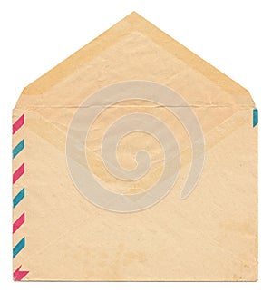 Vintage paper envelope back side, open, isolated