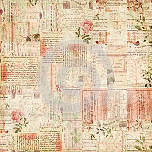 Starodávný papír jepice a květiny koláž 