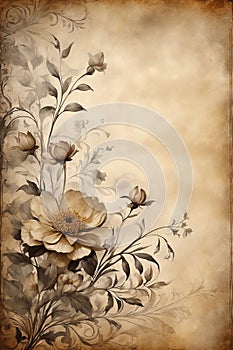 Vintage paper floral background with flowers and grunge textured paper