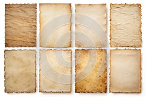 Vintage paper or parchments collection isolated on white