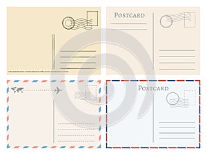 Vintage paper postal cards. Greetings from postcard vector template