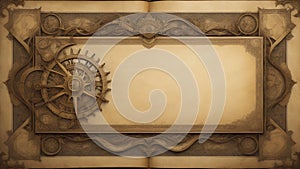 Vintage paper with a steam punk design and a well weathered look with copy space