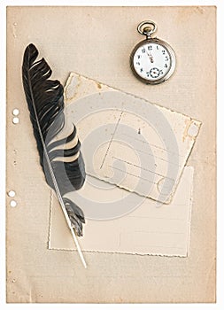 Vintage papers and postcards isolated on white