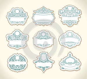 Vintage pastel stickers set with floral ornaments
