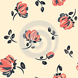 Seamless floral pattern, liberty ditsy print with a vintage motif: small flowers on a light background. Romantic design, vector.