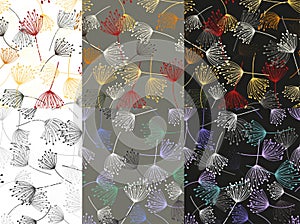 Vintage pattern. Fashion seamless pattern. Fabric texture. Vector template set. Vector line design. Flowers dandelion in flat
