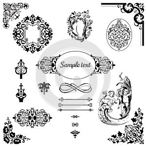 Vintage pattern and frame set graphic in baroque