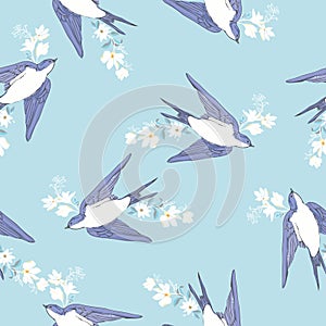 Vintage pattern with little swallows