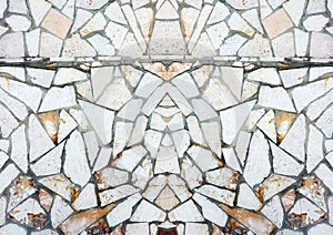 Vintage Paving Tiled Surface. Weathered Ancient Floor. Antique Stucco Wall. Old Ceiling. Distressed Texture. Symmetrical Web