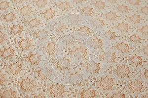 Vintage Peach fabric with White Lace Pattern