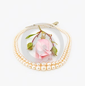 Vintage Pearls with pink rose