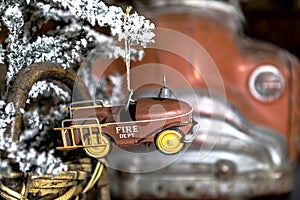 Vintage pedal firetruck Christmas ornament