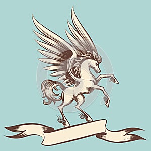 Vintage Pegasus with wings and ribbon