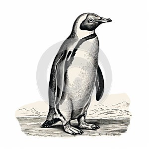 Vintage Penguin Illustration: Large Canvas Sizes, High Resolution, Isolated On White Background