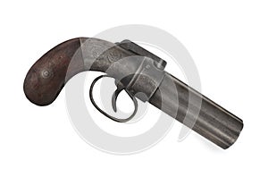 Vintage pepperbox derringer isolated.