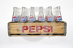 Vintage Pepsi cola crate with bottles