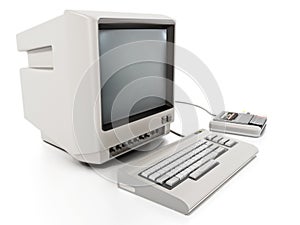 Vintage personal computer with cassette reader. 3D illustration