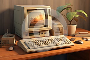 Vintage personal computer on desktop. Generative AI