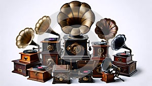 Vintage phonograph collection, Ai generated image