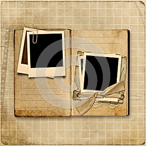 Vintage Photo Album with stack of polaroid