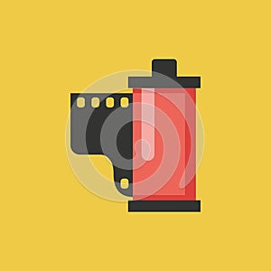 Vintage photo camera film roll in flat style