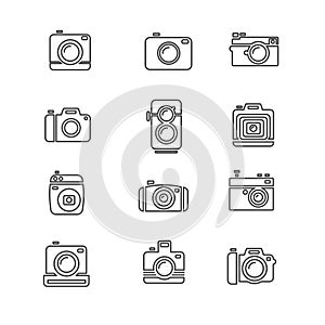 Vintage Photo Camera Icon Line Art. Vector