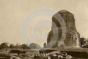 Vintage photo of Dhamekh stupa sarnath, varanasi, uttar pradesh