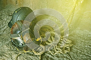 Vintage photo of Dirty construction helmets.