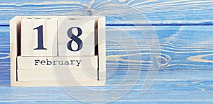 Vintage photo, February 18th. Date of 18 February on wooden cube calendar photo