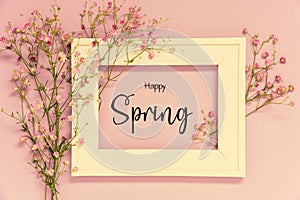 Vintage Photo Frame With Flower Arrangement, English Text Happy Spring