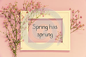 Vintage Photo Frame With Flower Arrangement, English Text Spring Has Sprung photo