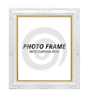 Vintage photo frame isolated on white background. Blank frame in classic style.  Clipping path
