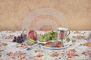 Vintage photo of a Group of foods on the table