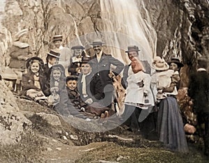 1901 Vintage Photo of Holidaying Family, Aber Falls, Aberystwyth, Wales, UK