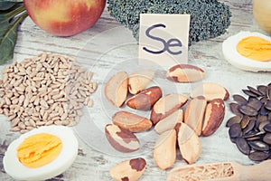 Vintage photo, Ingredients or products as source selenium, vitamins, minerals and dietary fiber