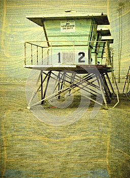 Vintage photo of lifeguard tower