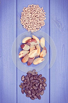 Vintage photo, Natural ingredients as source selenium, vitamins, minerals and dietary fiber