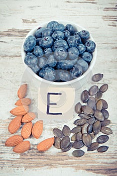 Vintage photo, Natural ingredients as source vitamin E, minerals and dietary fiber