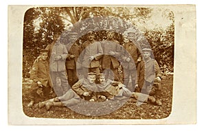 Vintage photo of the officer and soldiers of the World War I