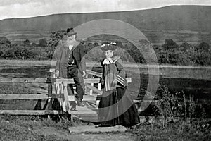 Vintage Photo 1903 of Old Couple in Llangorse, Wales