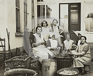 Vintage photo from the start of the 20th century 1900-1910 showing some ladies and nuns with remarkable wimples, Cornettes, and