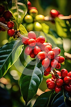 Vintage photograph style of red coffee beans on the plant