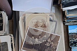 Vintage photographs women looking at photo album